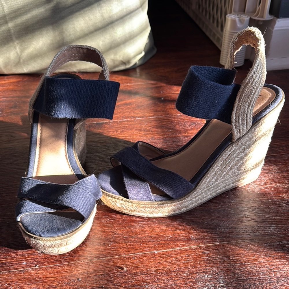 Navy Wedge Sandals